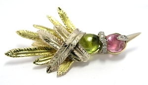 Broche oiseau tourmaline