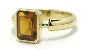 Bague citrine taille émeraude