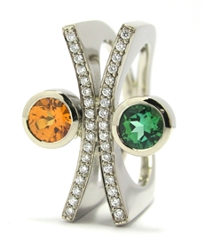 Granat Mandarin und Chrome Turmalin Ring