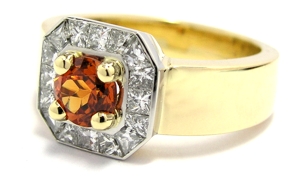 Bague grenat mandarin diamant