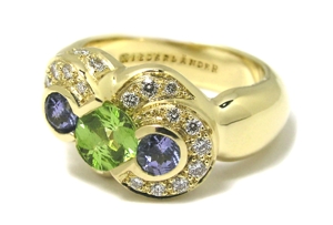 Bague grenat vert et tanzanite